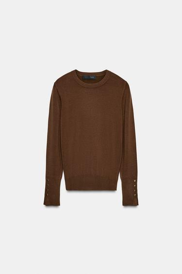 Zara BASIC PLAIN KNIT SWEATER - Chocolate