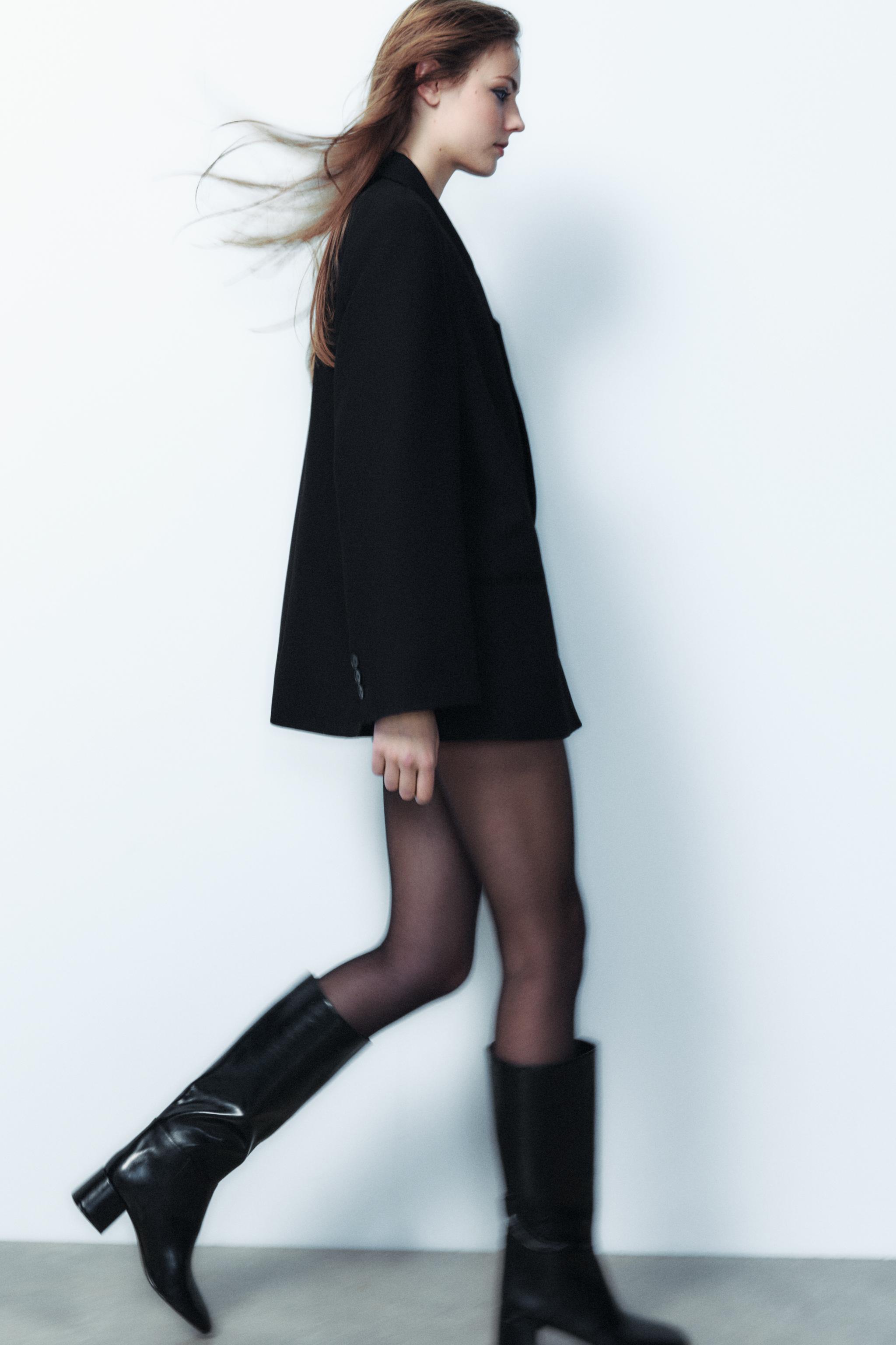 BOTA TACÓN ANCHO PESPUNTE Negro ZARA Chile1