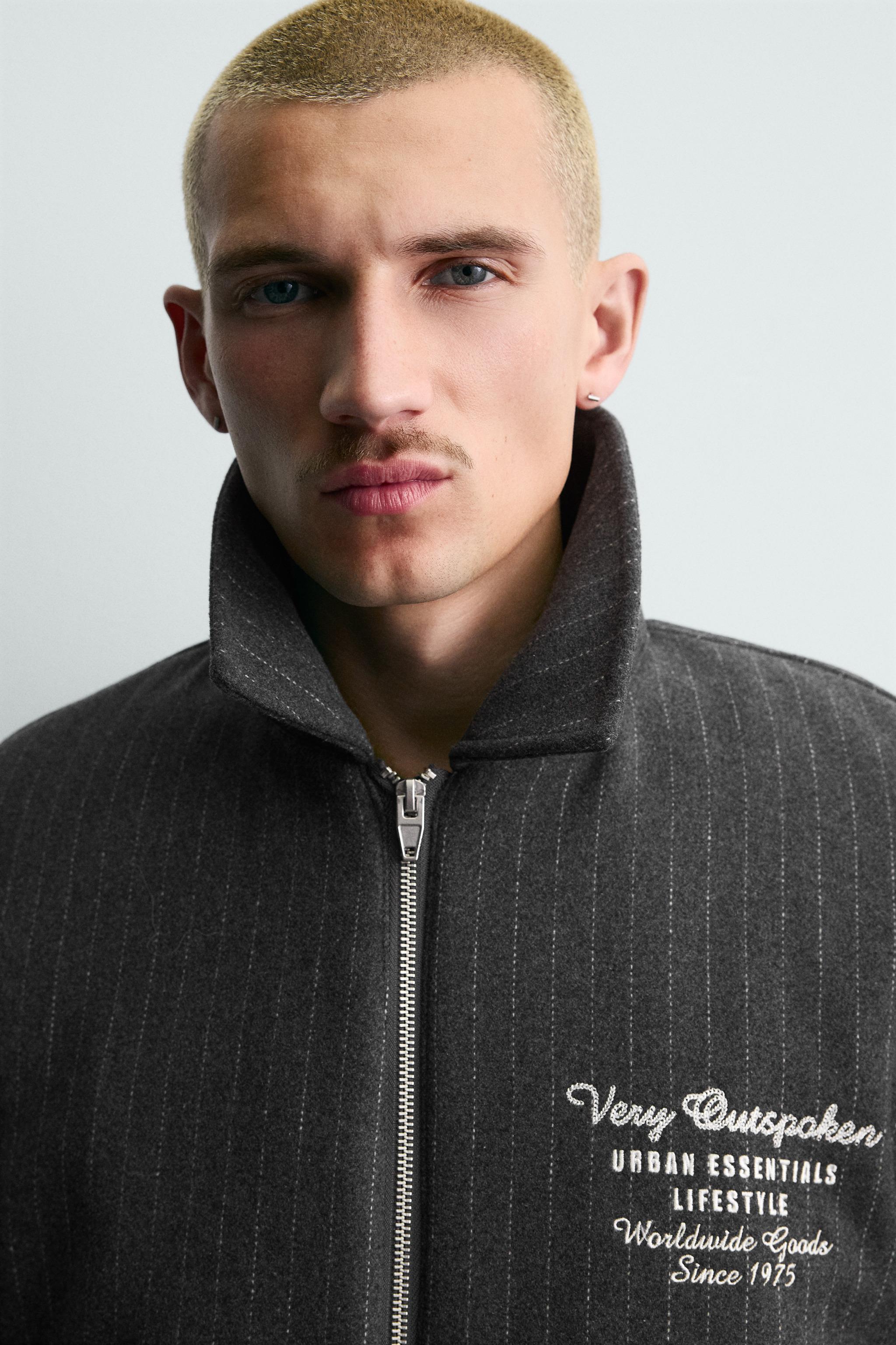 新品ZARA ジャケット EMBROIDERED STRIPED JACKET - Light gray | ZARA United States