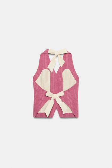 GILET HALTER À RAYURES ET LAÇAGES - Rose de Zara - Image 6