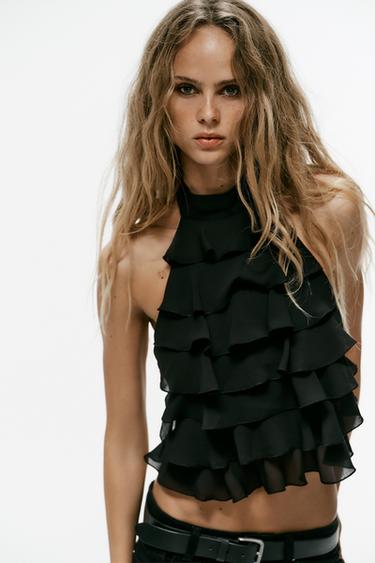 GEORGETTE HALTER TOP — Black 2
