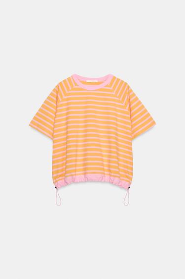 STRIPED T-SHIRT WITH STOPPERS - Orange by Zara