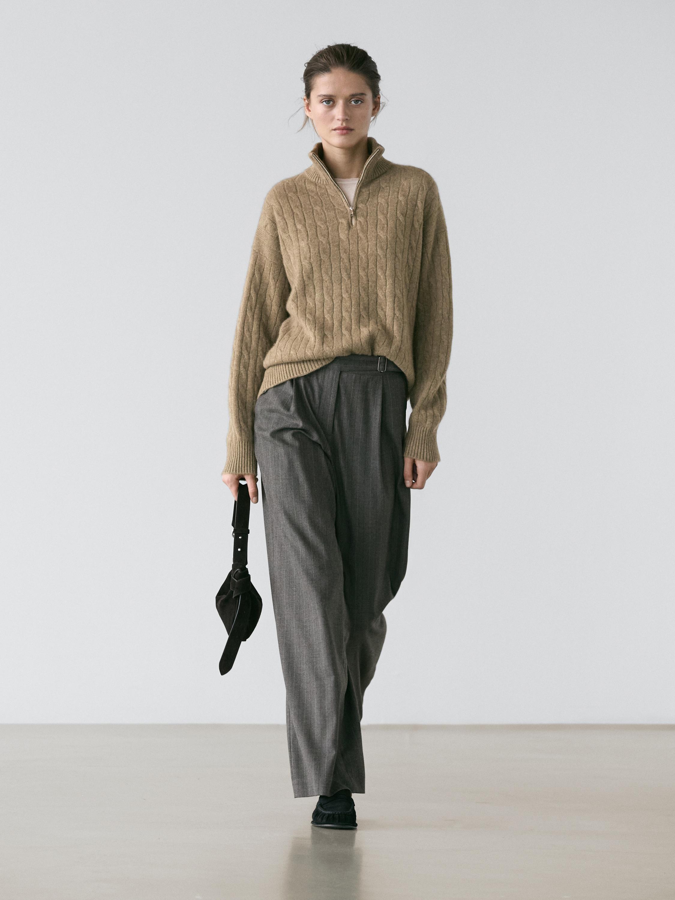 Darted pinstripe trousers