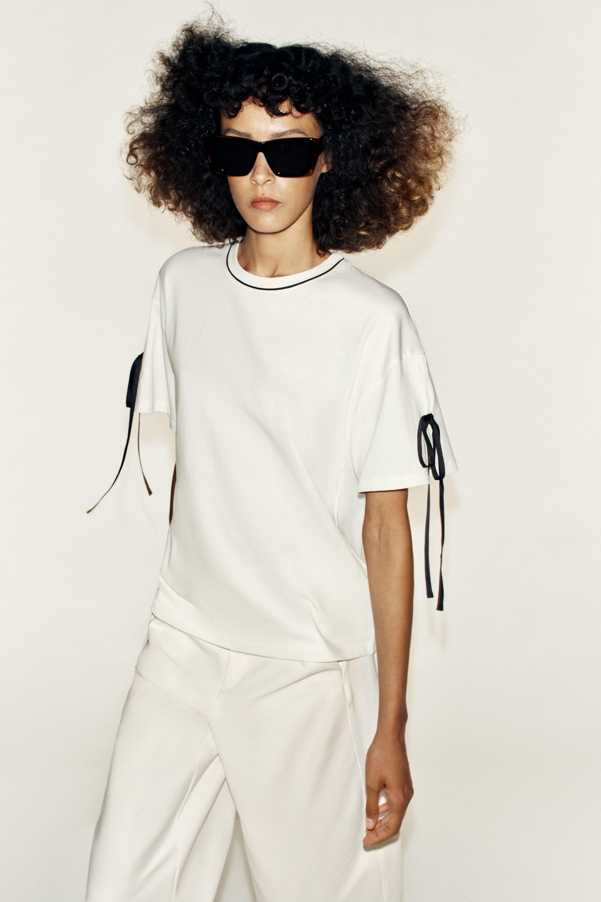 Zara BİYE VE FİYONK DETAYLI T-SHIRT görsel 5