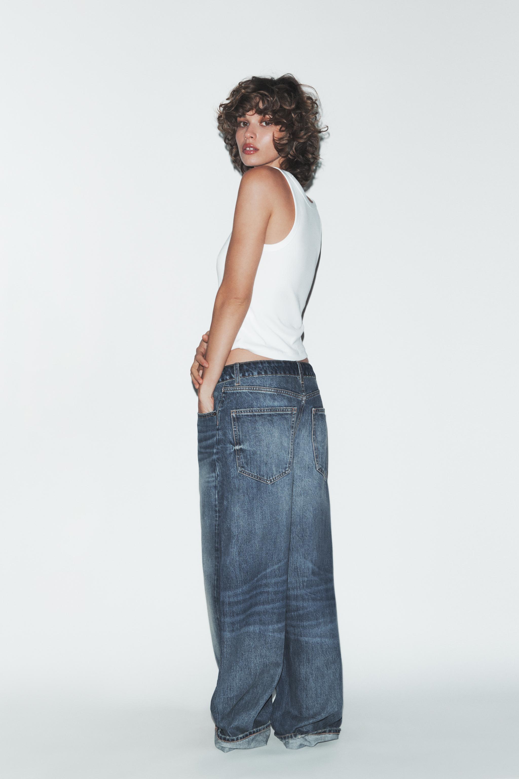 TRF ミッドライズ折り返しウエストデニムパンツ - ライトブルー | ZARA