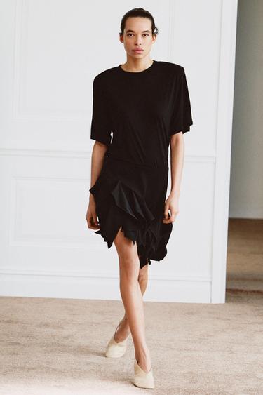 Zara ZW COLLECTION RUFFLED MINI SKIRT - Black