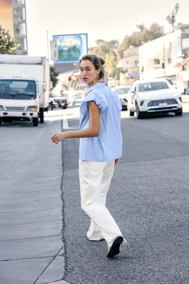 CHEMISE À MANCHES BOUFFANTES - Bleu / Blanc de Zara - Image 3