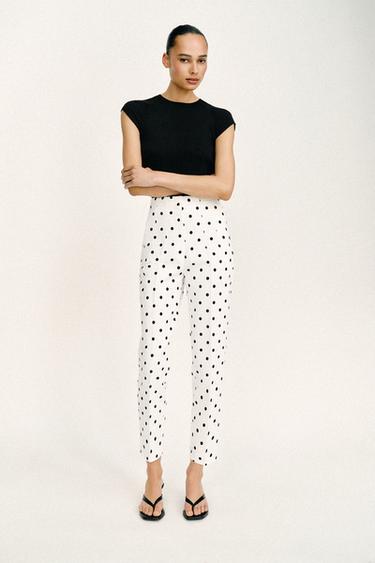 Zaras PRICKIG BYXA MED HÖG MIDJA - Vit/svart - Bild 0