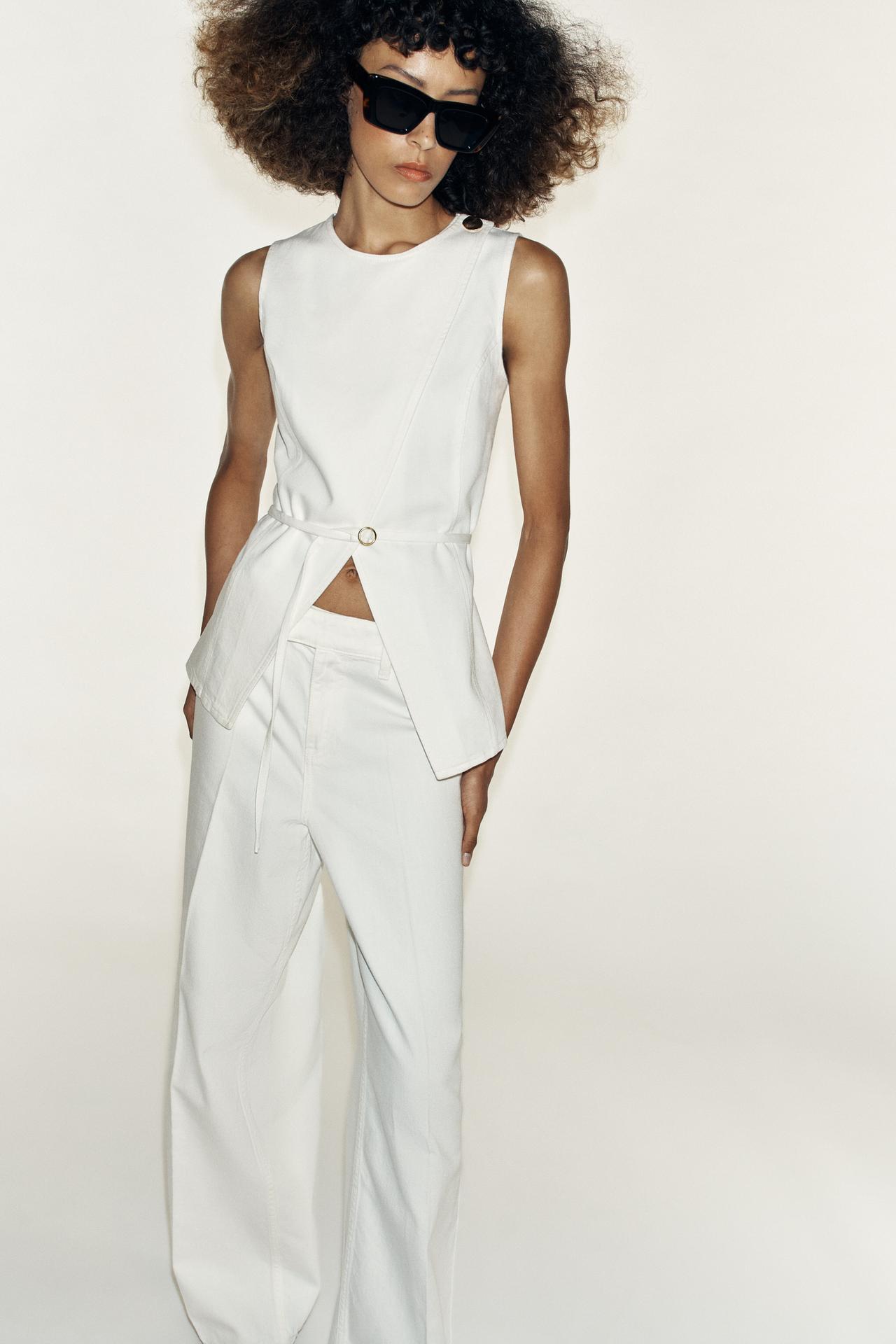 Z1975 BELTED DOUBLE BREASTED DENIM VEST — White