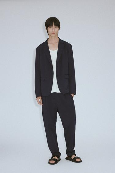 Zara RELAXED FIT 休閒版 seersucker 泡泡紗西裝外套 - 海藍色