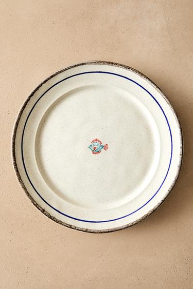FISH-SHAPED STONEWARE DINNER PLATE - Blue/White by Zara - Image 5