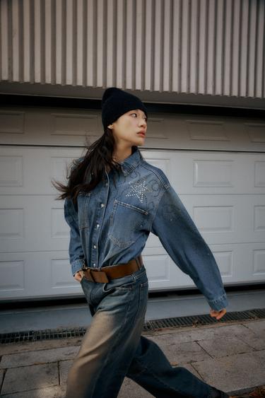 STUDDED DENIM SHIRT - Blue by Zara