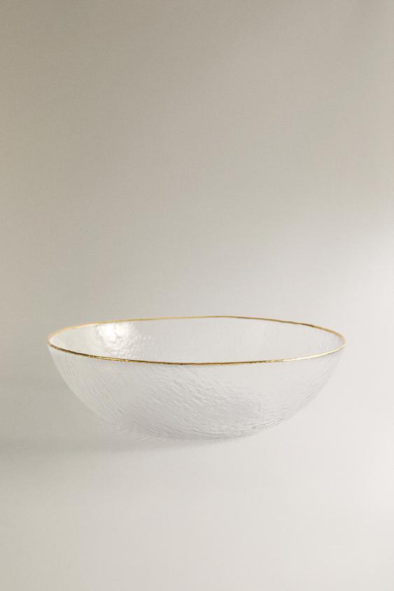 RAISED GLASS SALAD BOWL WITH GOLD RIM - Transparent by Zara - Image 0