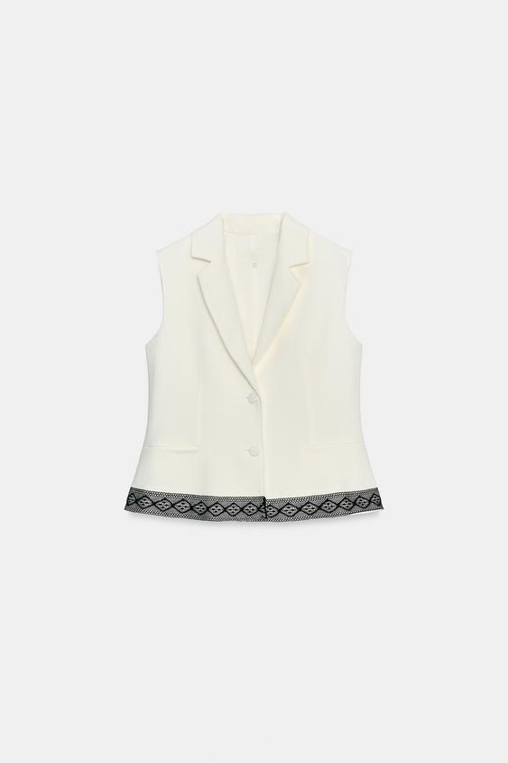 CHALECO COMBINADO CON PUNTILLA - Crudo de Zara - Imagen 0
