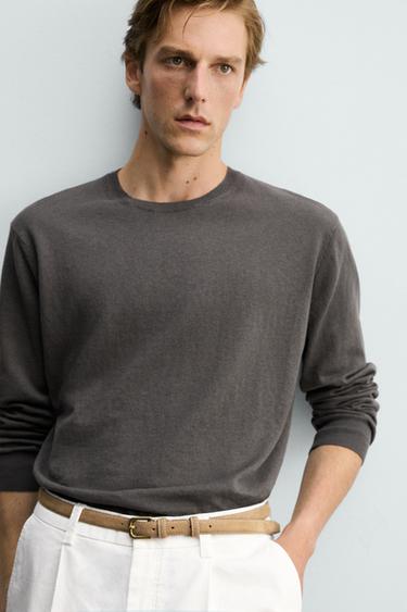 REGULAR FIT COTTON-LINEN JUMPER - Grey by Zara - Image 4