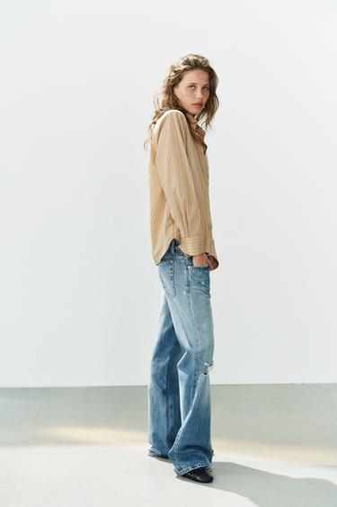 CHEMISE À RAYURES AVEC ÉPAULETTES - Marron clair de Zara - Image 3