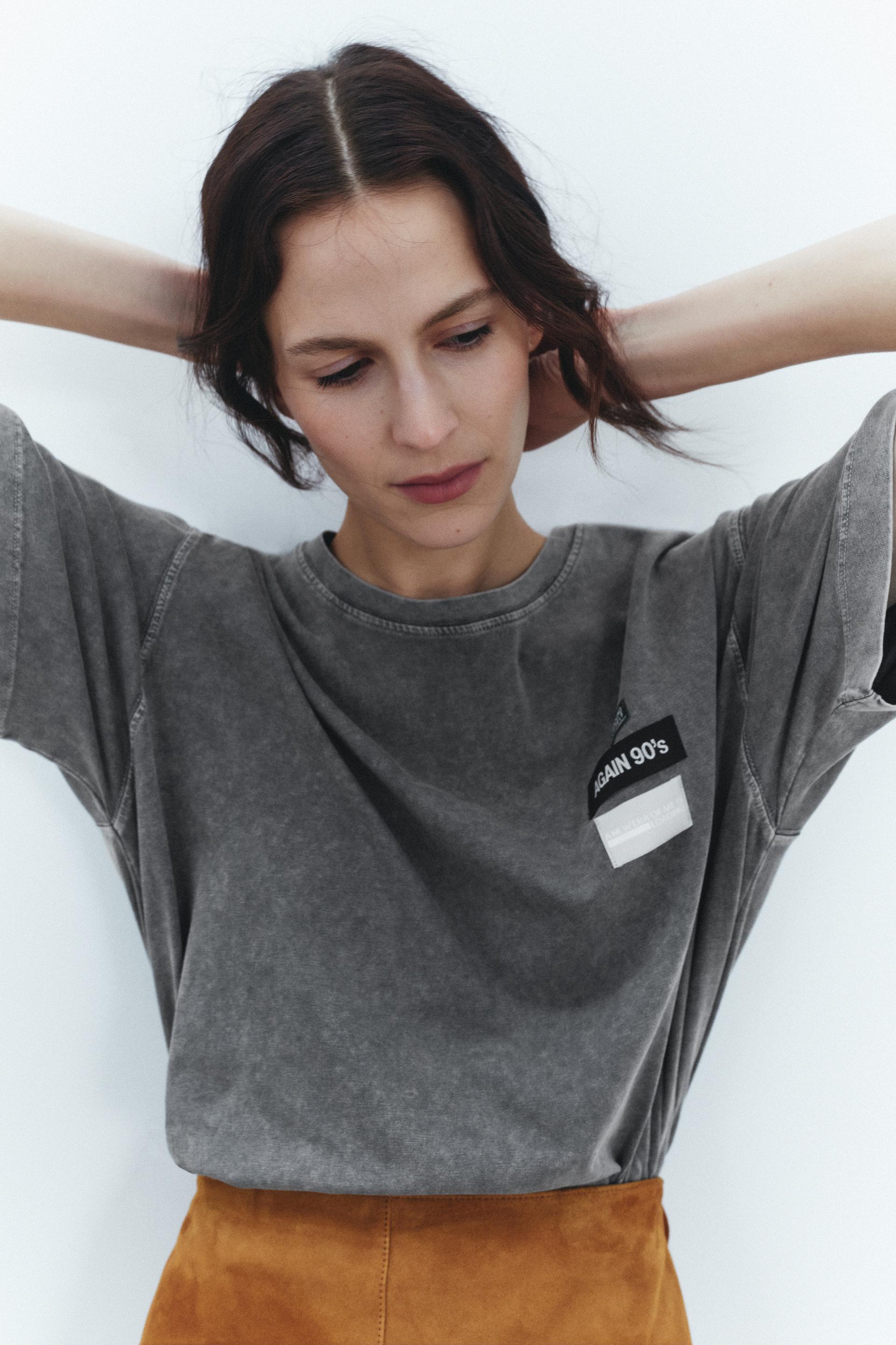 FADED PATCH T SHIRT Anthracite Grey ZARA New Zealand faded-patch-t-shirt-anthracite-grey-zara-new-zealand