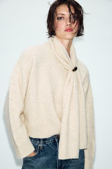 JERSEY PUNTO BUFANDA - Crudo / Beige de Zara