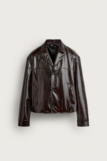 JAQUETA RELAXED FIT DE POLIURETANO - Marrom-escuro da Zara