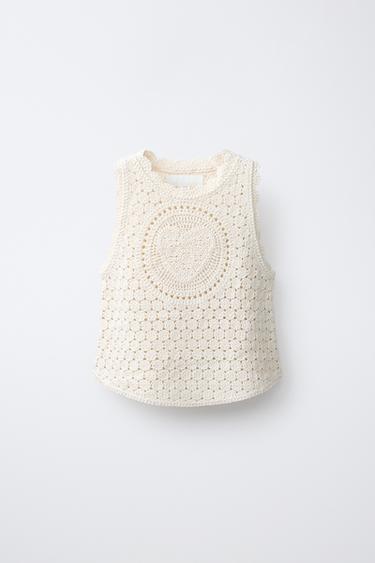 HÆKLET TOP MED HJERTE - råhvid fra Zara