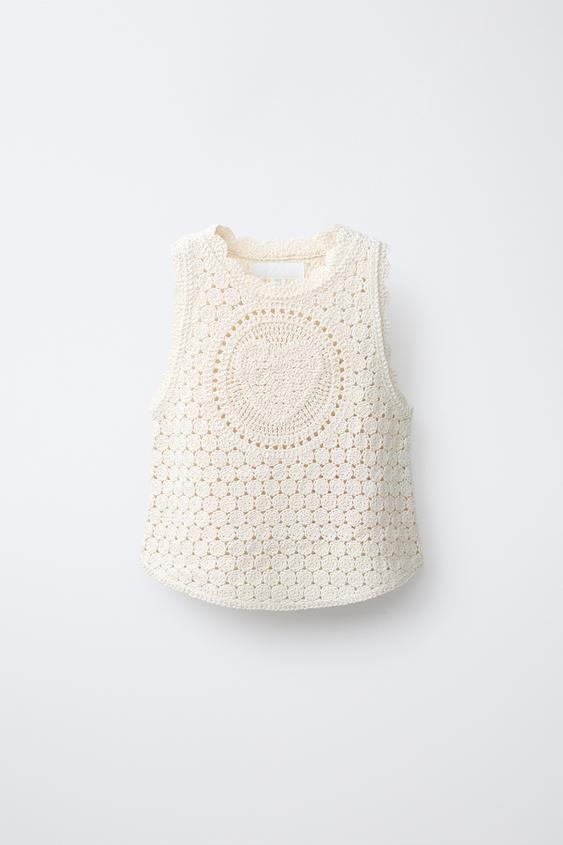 TOP PUNTO CROCHET CORAZÓN - Crudo de Zara - Imagen 0