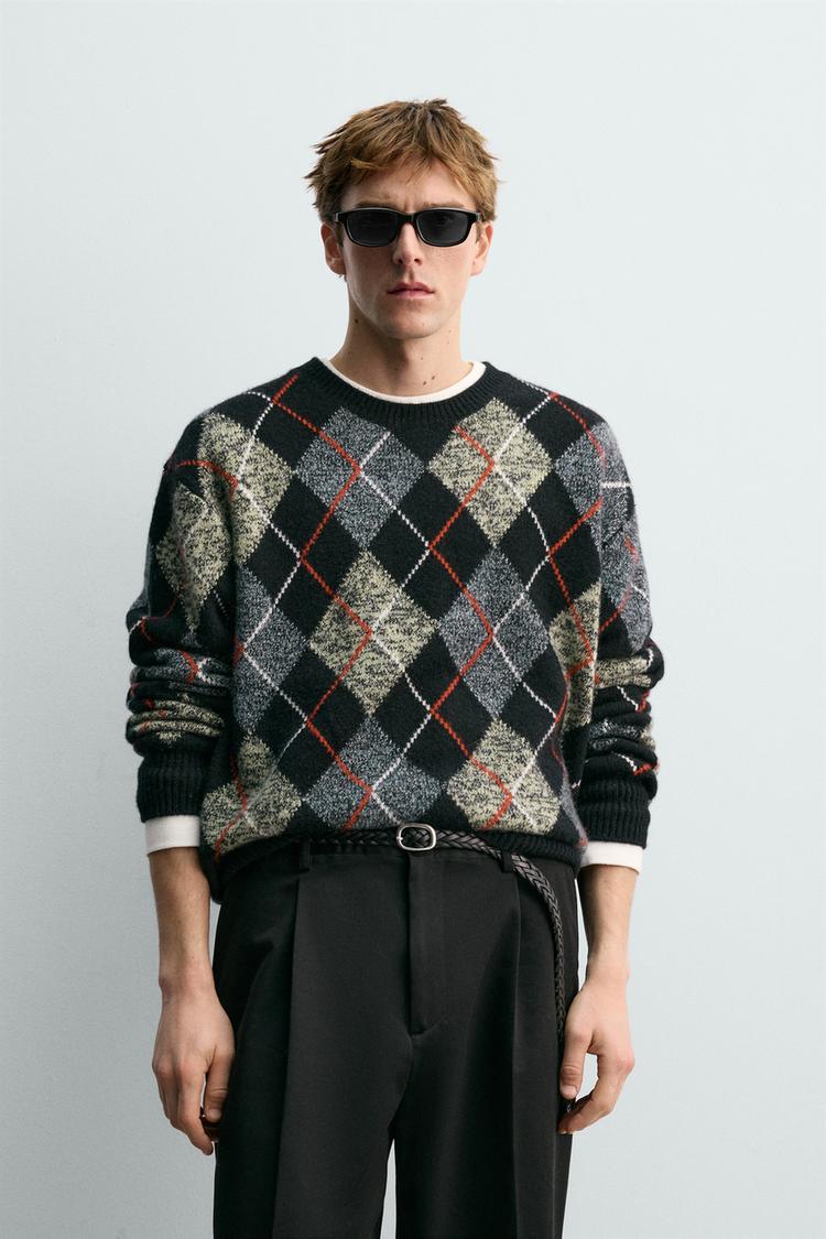 ZARA ARGYLE JUMPER 100% CASHMERE AARON LEVINE X ZARA