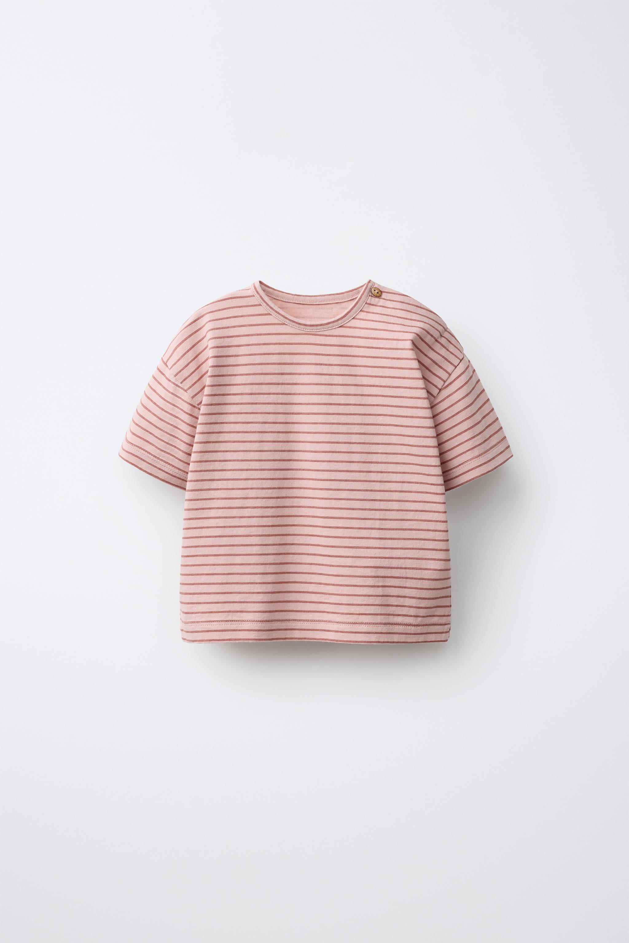 STRIPED PRINT T-SHIRT — Pastel pink