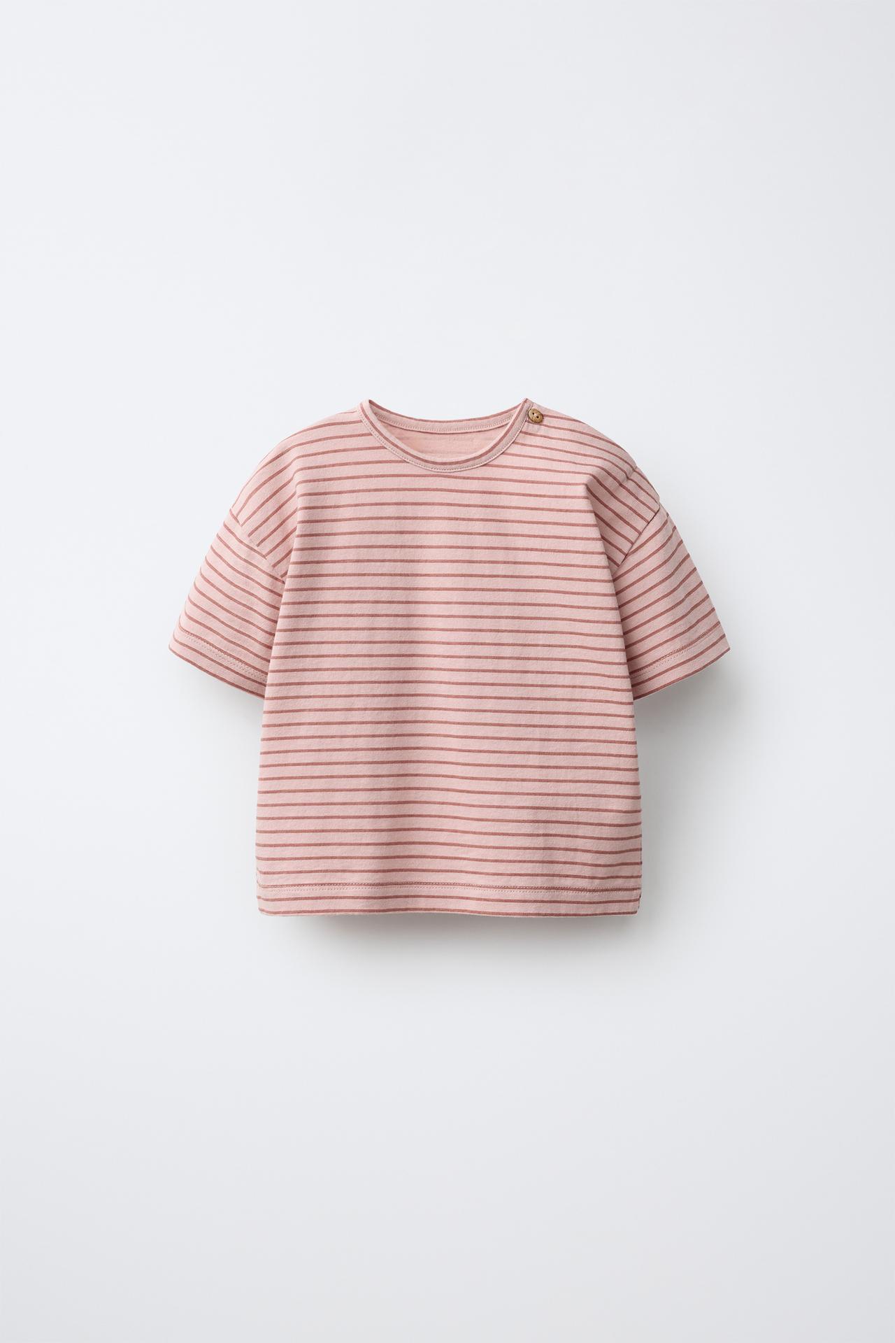 STRIPED PRINT T-SHIRT — Pastel pink