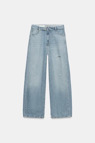 TRF RIPPED FOLDED WAIST MID-WAIST JEANS - Light blue by Zara - Image 5