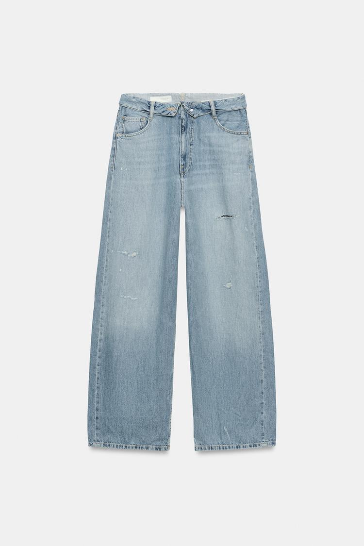 Jeans TRF de tiro medio con rotos y cintura doblada 7