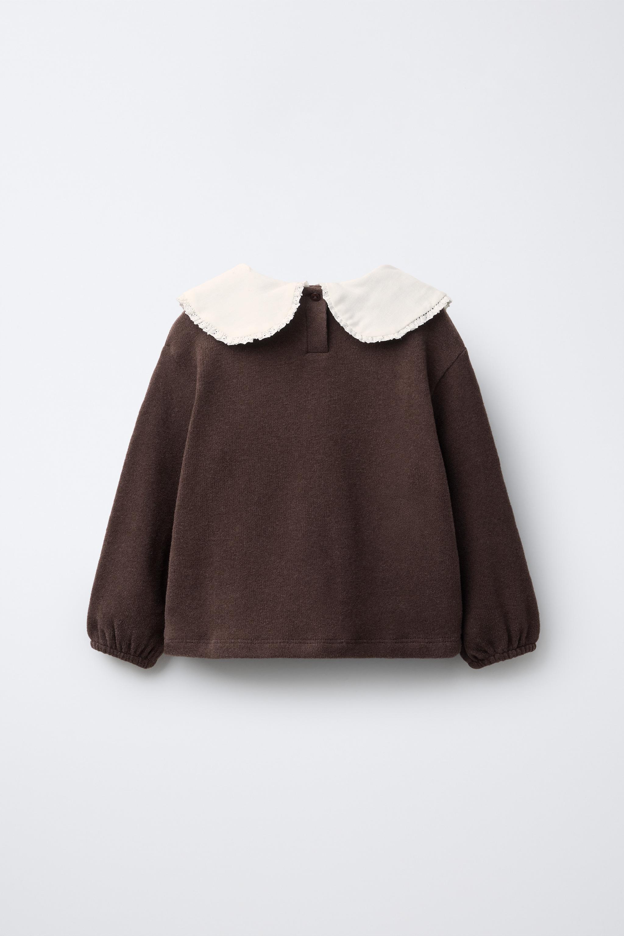 EMBROIDERED SOFT TOUCH PETER PAN COLLAR TOP