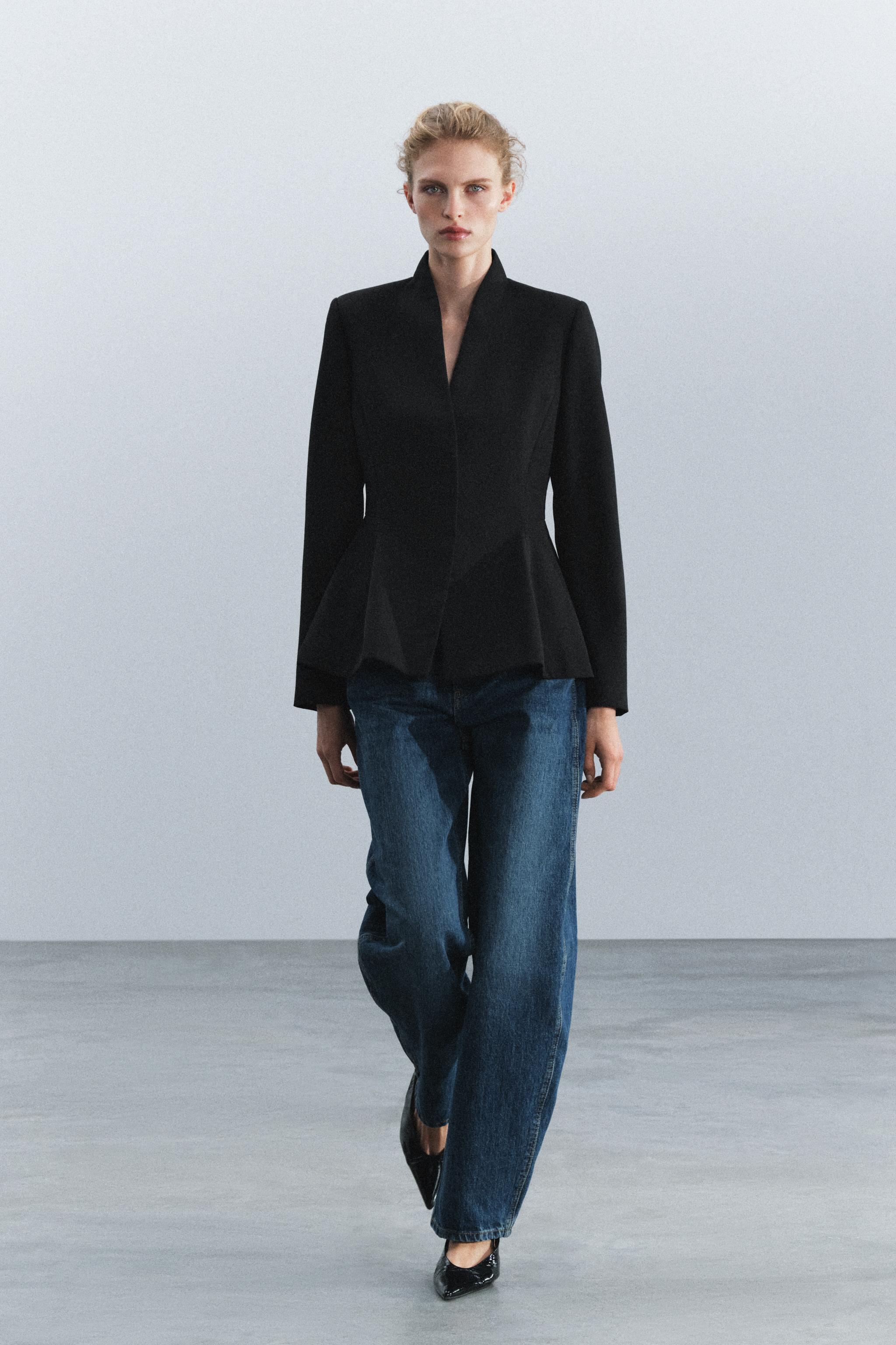 ZW COLLECTION ウール ペプラムブレザー - ブラック | ZARA Japan / 日本