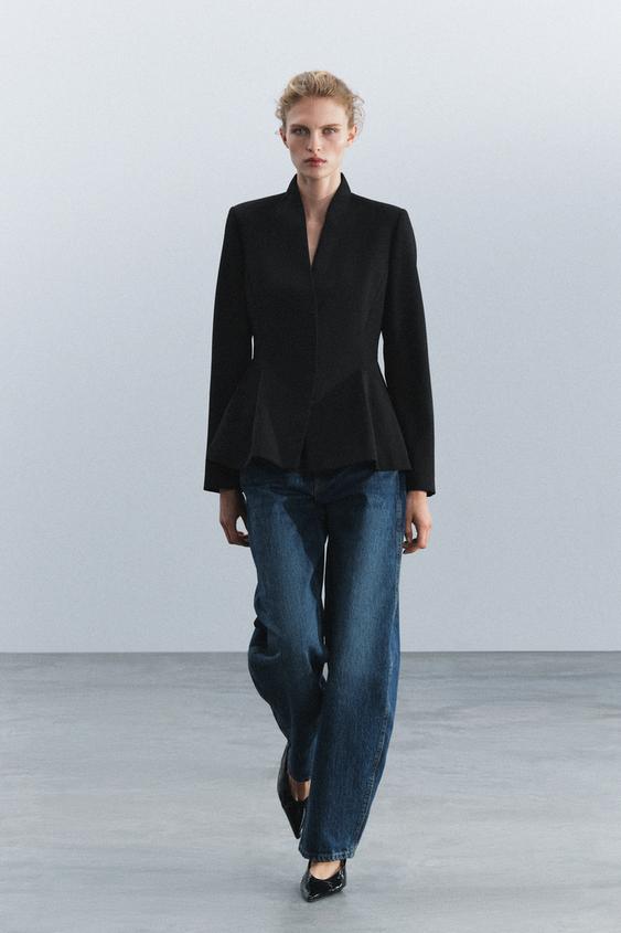 Zara ZW COLLECTION WOOL-BLEND PEPLUM BLAZER - Black - Image 0