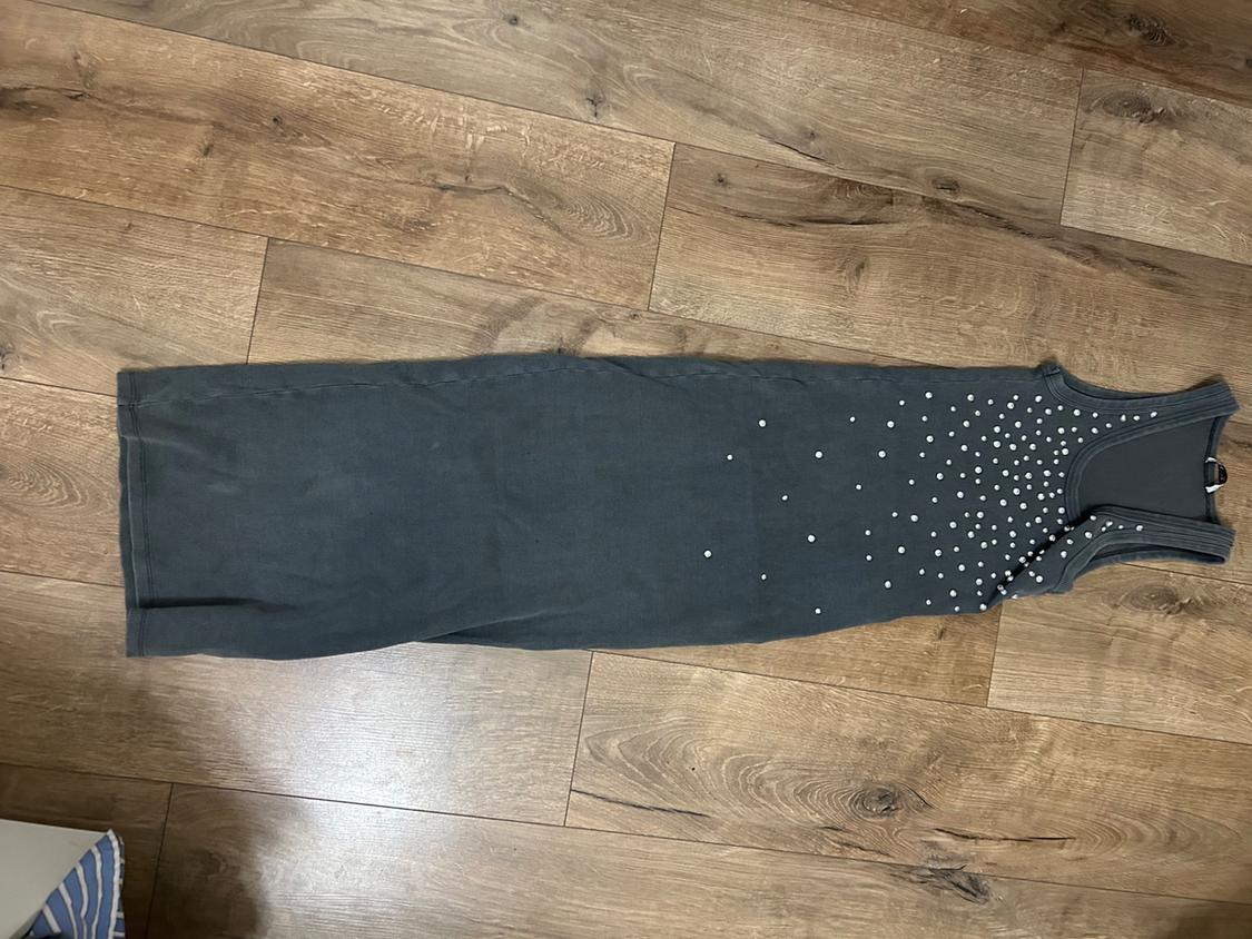 FADED RIBBED DRESS WITH RHINESTONES