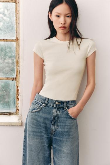SLIM FIT SHORT SLEEVE T-SHIRT - Ecru by Zara