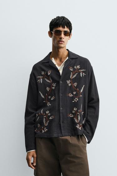 EMBROIDERED FLORAL SHIRT - Black by Zara
