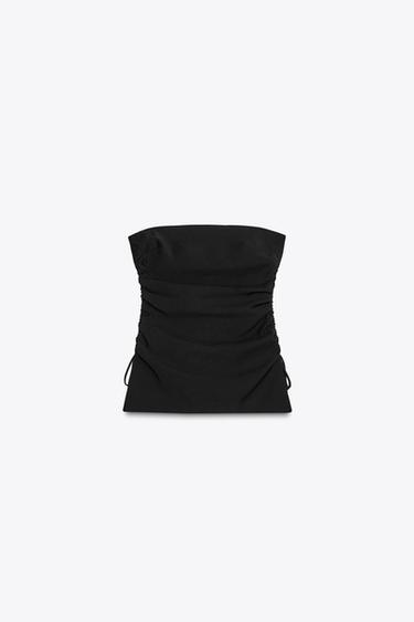 フルイド ストラップレス トップスブラックZaraのフルイド ストラップレス トップス - ブラック 