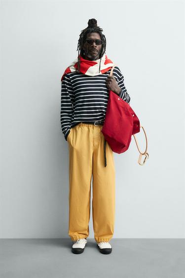 RELAXED FIT KATOENEN BROEK AARON LEVINE X ZARA - Heldergeel van Zara