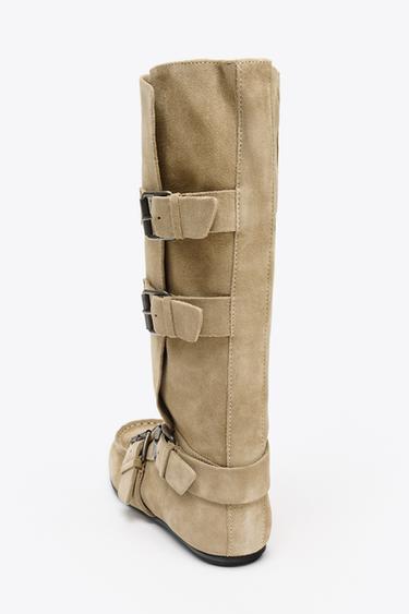SPLIT SUEDE BUCKLED BOOTS - Sand Brown by Zara - Image 3