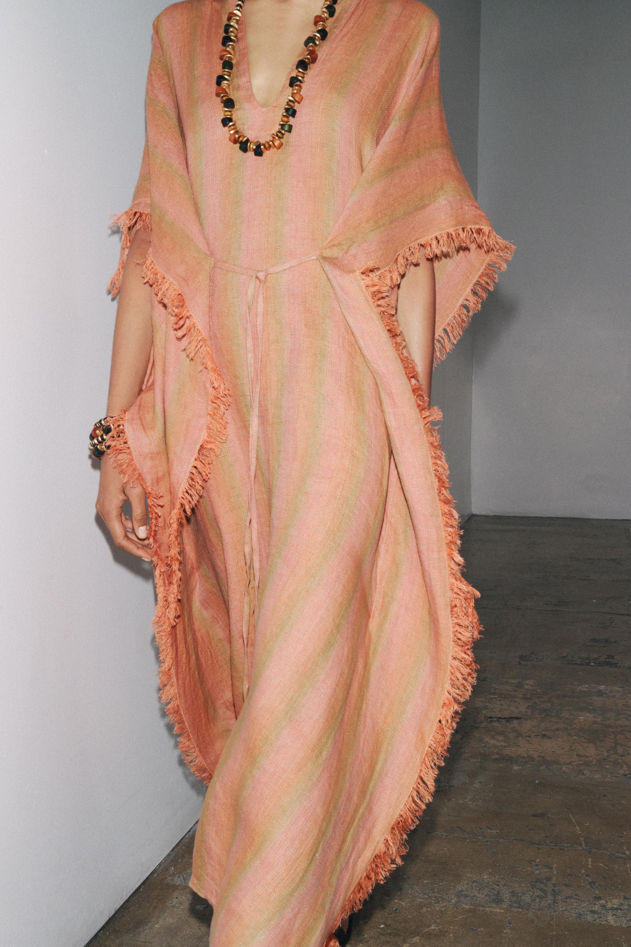 ZARA KAFTAN リネン100% ストライプ ZW COLLECTION 3406/182 100% LINEN MULTI-POSITION KAFTAN DRESS ZW COLLECTION