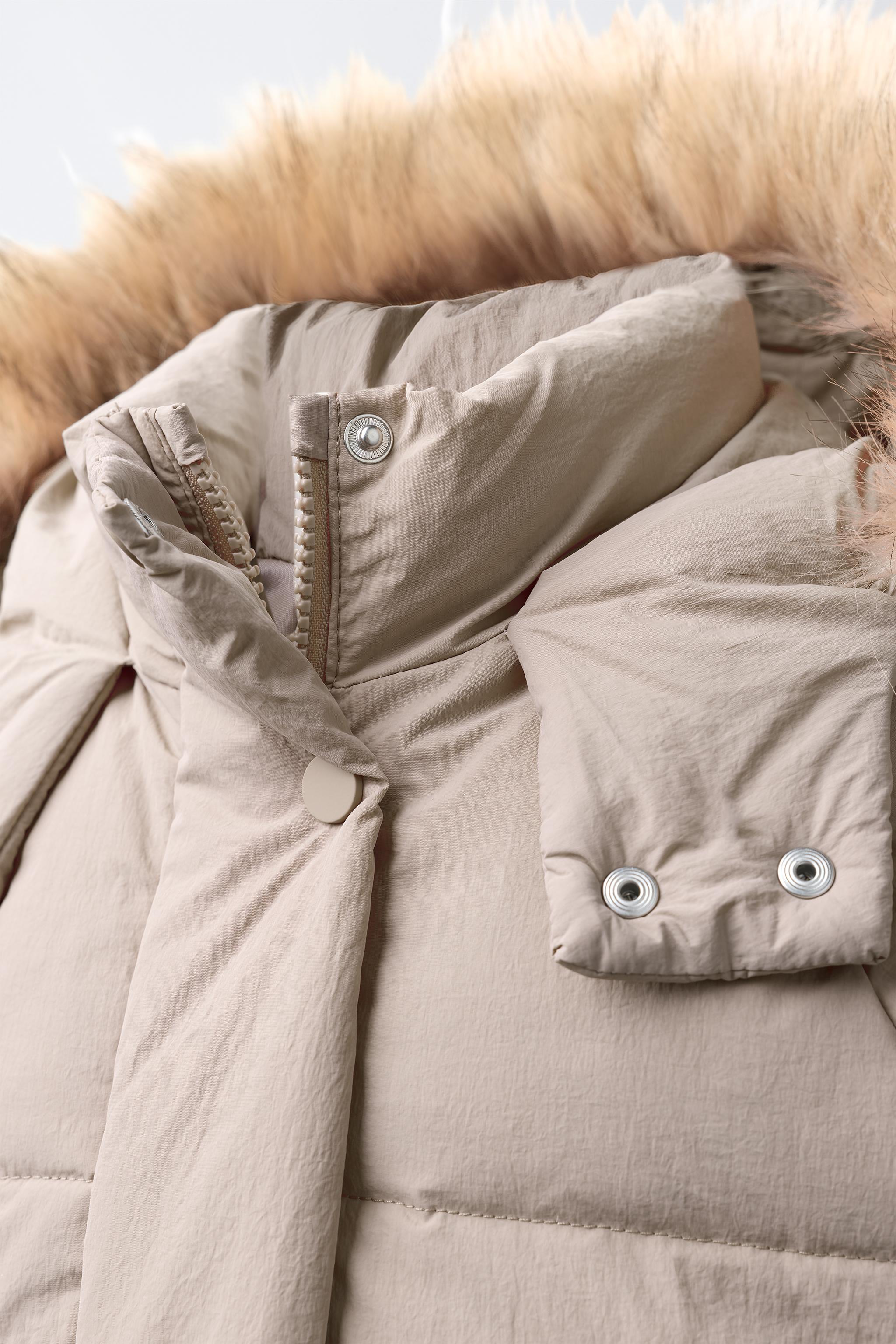 WATER-REPELLENT FEATHER DOWN PUFFER COAT WITH REMOVABLE FAUX FUR HOODIE