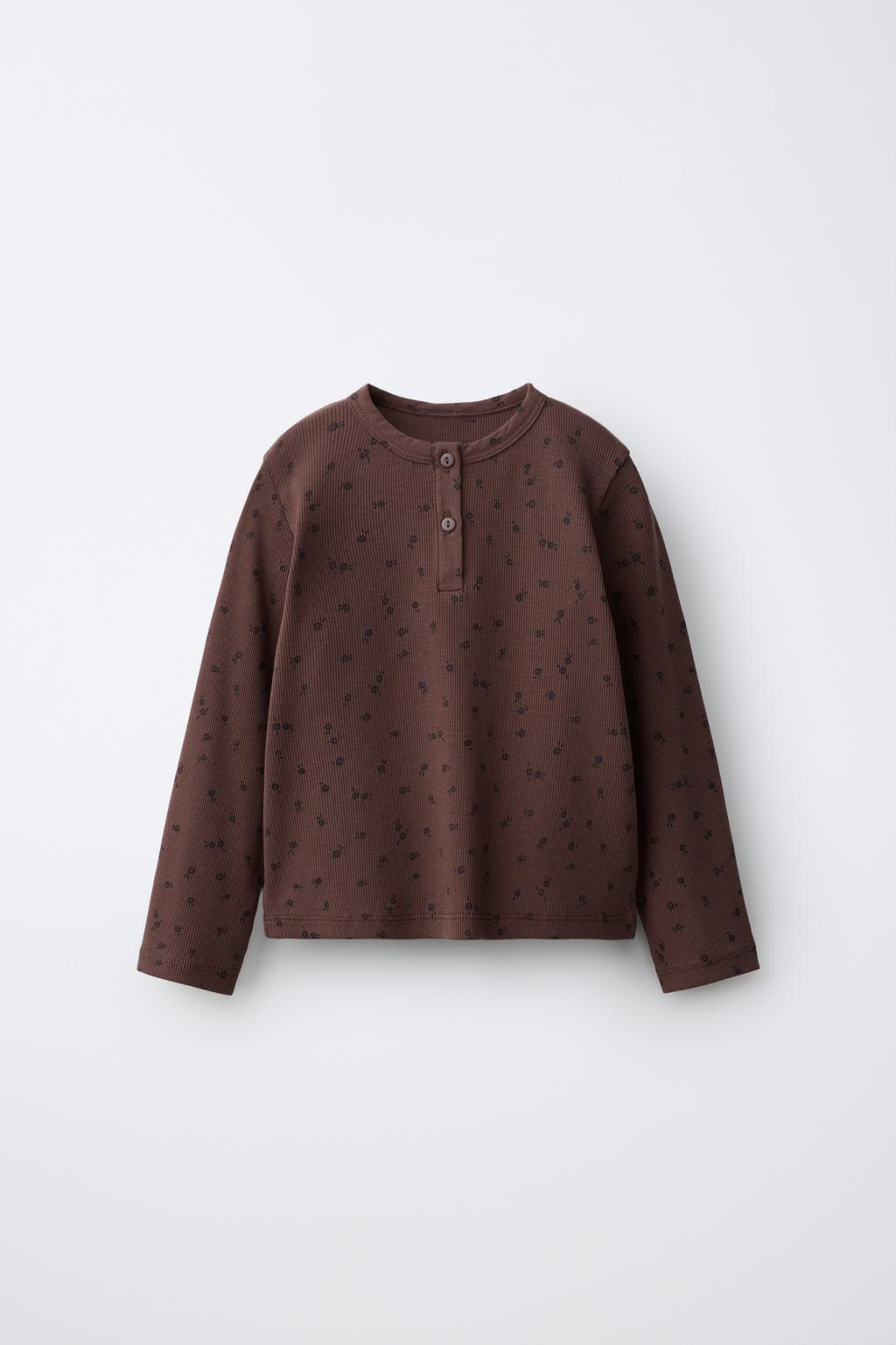 RIBBED FLORAL PRINT T-SHIRT