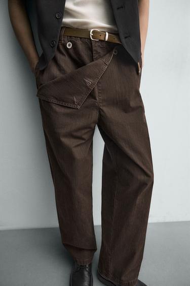 RELAXED FIT TROUSERS WITH BIB POCKET - Brown by Zara - Image 4