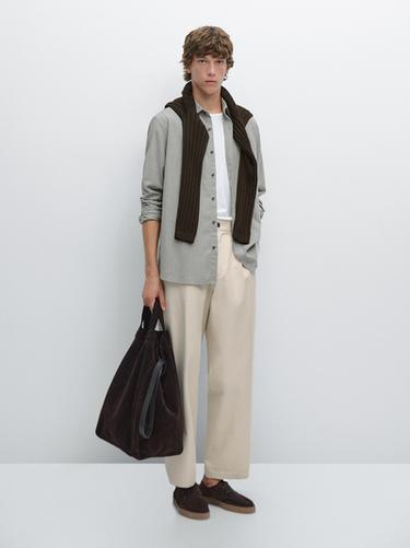 Chemise slim chinée en twill - Gris chiné de Zara