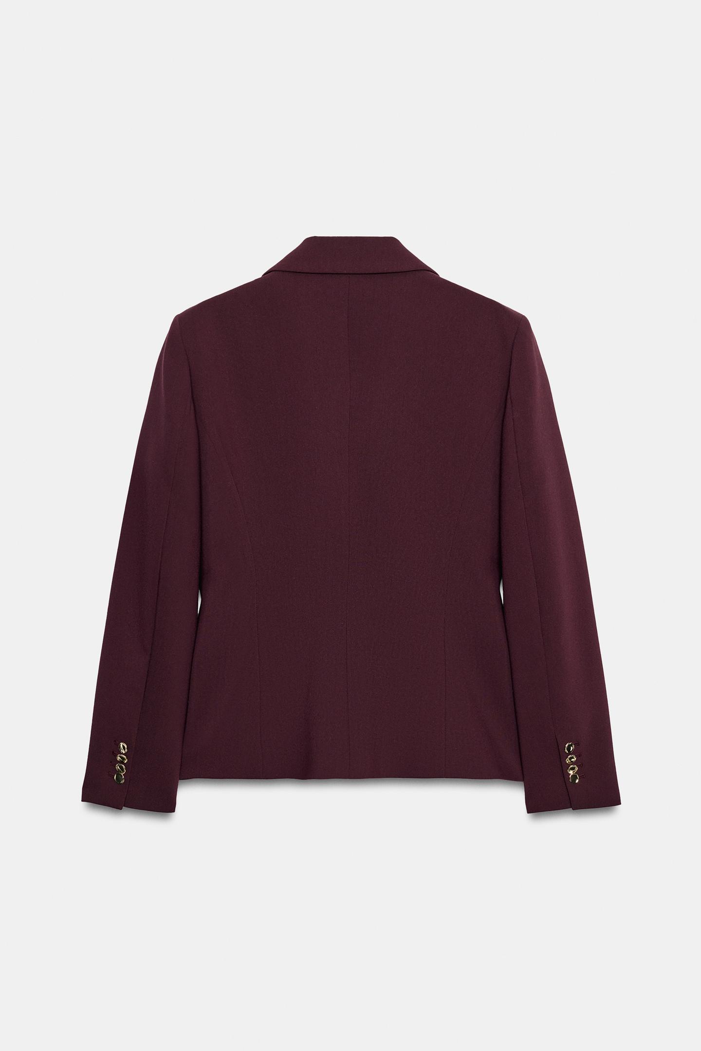 Женский пиджак Zara Shoulder Pad with Gold-Tone Button, цвет: Бордовый — фото 8