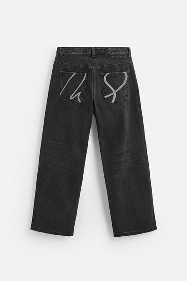 EMBROIDERED BAGGY FIT JEANS - Black by Zara - Image 6