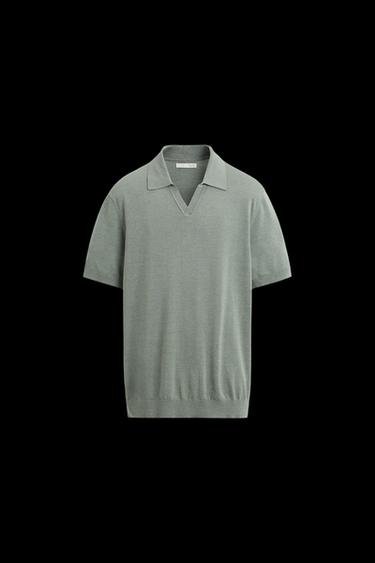 POLO-SHIRT AUS BAUMWOLLE UND SEIDE - verwaschenes Grün von Zara - Bild 0