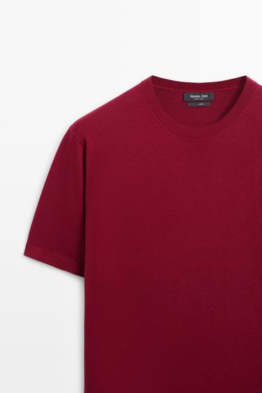 100% cotton short sleeve round neck T-shirt — Dark red 2
