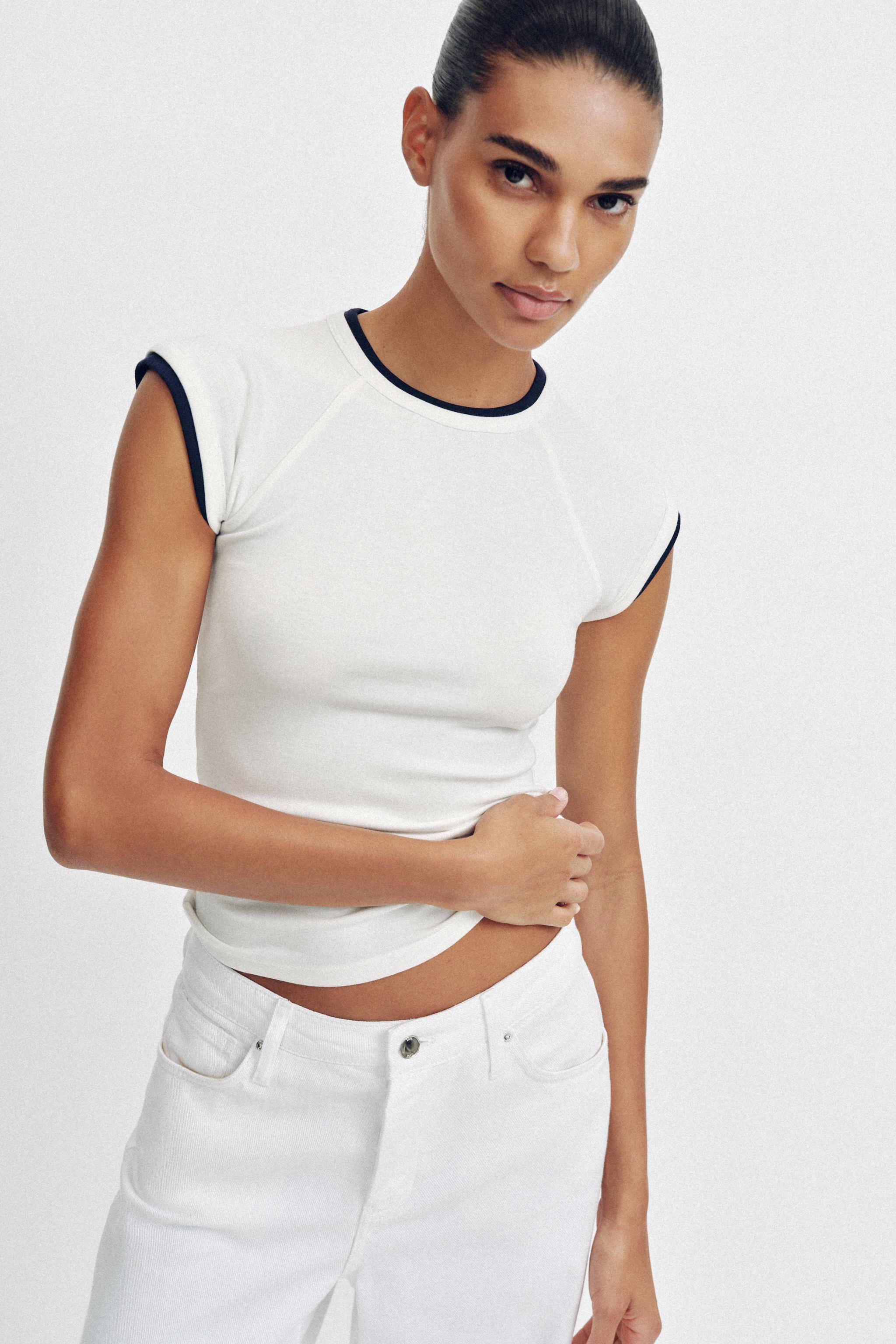 DOUBLE SHORT SLEEVE EFFECT T-SHIRT — Oyster-white