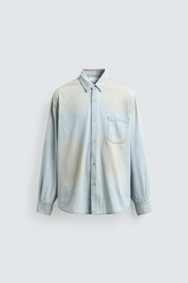 VINTAGE-EFFECT WASHED DENIM SHIRT - Light blue by Zara
